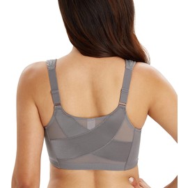 Lemorosy Women's Wirefree Jacquard Back Support Bra Full Figure Front Closure Posture Bras(Grey,42DD)