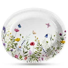 GFInYHM 50 Count WildFloral Oval Paper Plates, 10" x 12.5" Large Disposable Dinner Serving Platters Heavy Duty, for Wedding, Bridal/Baby Showers, Floral Easter Party Supplies