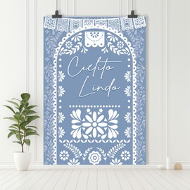 MEHOFOND Cielito Lindo Vertical Backdrop Blue Photography Background for Cielito Lindo Baby Shower Mexican Talavera Wedding Birthday Bridal Shower Mexican Themed Banner Photo Party Supplies 6x8ft