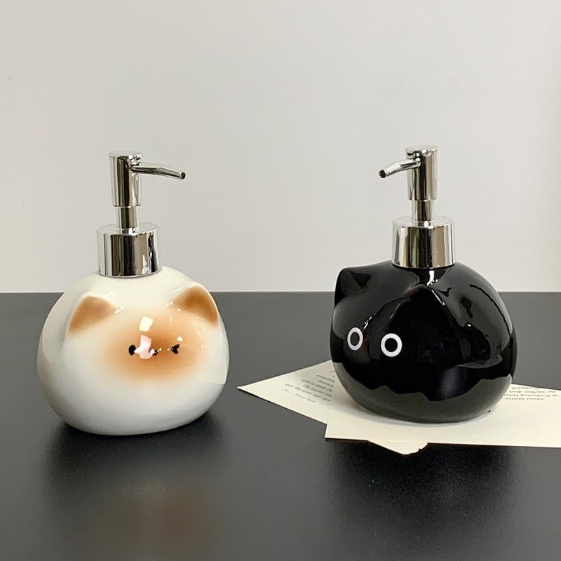 Ceramic Cute Cat Soap Dispenser with Pump, Perfect for Dish