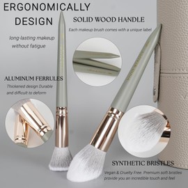 Vivid Beauty Makeup Brush Set, 18 Pcs Make up Brushes for Face and Eye with Travel Case – Natural Wood Handles – Unique Pointed Design, Makeup Brushes for Professional & Beginner Makeup Lovers (Gray)