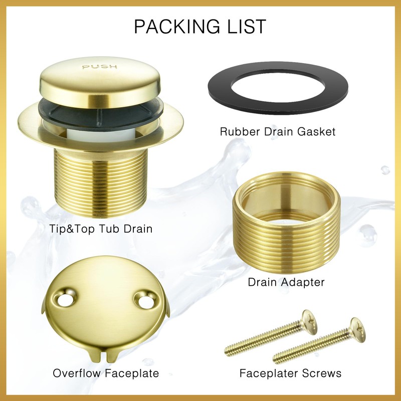 Bathtub Drain Tip-Toe Tub Trim Set with Two-Hole Overflow Faceplate,
