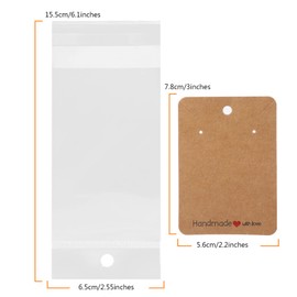 MICATINDO - Paquete de 100 tarjetas de arete con bolsas, 100 tarjetas de exhibición de arete para vender, hechas a mano con soporte de aretes de amor, para collares, arete, embalaje de joyas (100