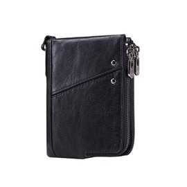 PORRASSO Leather Wallet RFID Protection Women's Wallet Credit Card Holder Multifunctional Wallet Double Purse, black, Compact