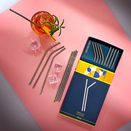 Reusable Cocktail Straws Made of Stainless Steel, 16 Pieces Metal Straws, Set with 2 Cleaning Brushes for Long Straws, XXL, Party Bar Metal Straws, Environmentally Friendly and Non-Toxic