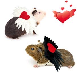 Vehomy 2Pcs Guinea Pig Valentine's Day Outfit - Angel Wings with Love Heart Costume - Small Pet Love Heart Angel Wings Costume Vest Harness for Ferret Guinea Pig