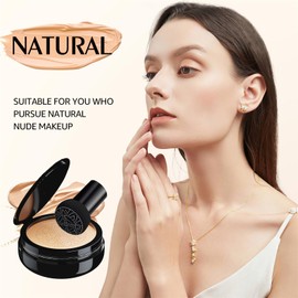 Air Cushion CC Cream Foundation - Mushroom Head BB Cream Concealer Makeup Base Moisturizing & Long-Lasting for All Skin Types and Even Color Correcting (Natural)