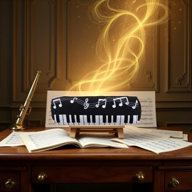 1pc Black Creative Single Layer Music Notes Piano Keyboard Oxford Cloth Pencil Case,Large Capacity Pencil Holders and Pen Holders Stationery Office Supplies Organization and Storage,Marker Cases