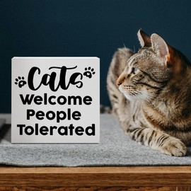 Cat Decor, Cat Decorations for The Home Bedroom Living Room, Cat Decor for Home Office Desk, Cat Gifts for Cat Lover Mom Dad, Cat Owner Gifts for Women Men, Wooden Box Cat Decor, Judging You Silently