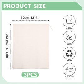 3 Pcs Cotton Muslin Straining Bag Reusable Fine Mesh Filter Bags Cheese Cloth Bags Natural Unbleached Cotton Cloth Food Strainers for Nut Milk, Juice, Yogurt, Cheese, Cold Brew Tea & Coffee