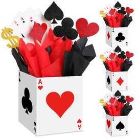 Zhanmai 24 Pcs Casino Favor Boxes 6.7 x 5.5 x 5.5 Inch Paper Poker Boxes Casino Table Decorations for Las Vegas Game Night Birthday Party Themed Centerpieces Decorations