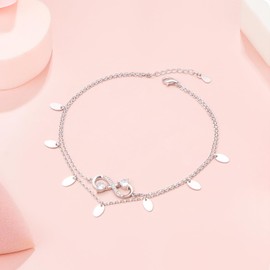 DAOSHANG Ankle Bracelets For Women Sterling Silver infinity Anklets For Women Double layered Ankle Bracelet Beach Jewelry Adjustable Anklet Gift for Women Teens Girls