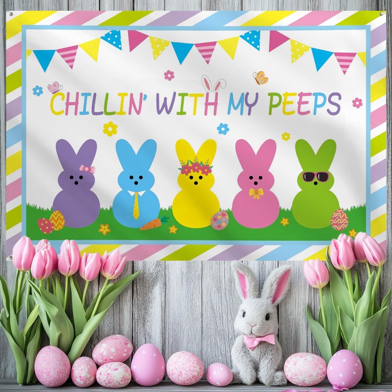 Chillin With My Peeps Easter Banner 72x48 Inch with 4