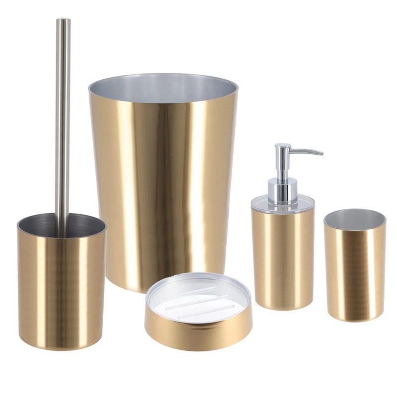 Gold Toilet Brush and Holder Set Golden Brushed Aluminum