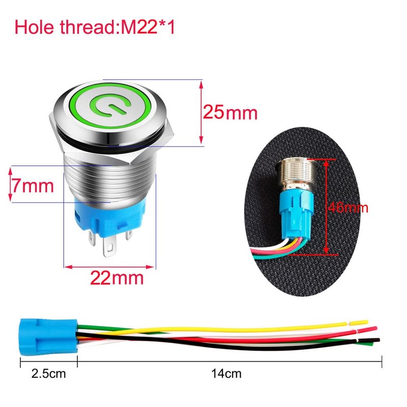 Gebildet 0.87''/22mm Stainless Steel Latching Push Button Switch 12V-24V 5A
