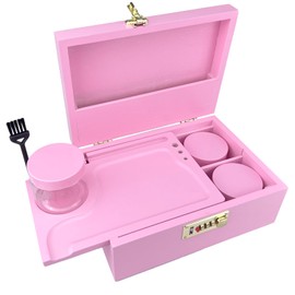 DEHVEN Large Bamboo Box Storage Decorative Jar Storage, Box with Lock （Pink）