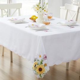 Newbridge Easter Yellow Sunflowers and Daisies Square Embroidered Tablecloth, 52 x 52 Inch, Cutwork Wrinkle Free, Stain Resistant Fabric Table Cover for Indoor Outdoor Dining and Parties