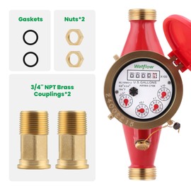 Watflow DN20 Water Meter 3/4" NPT,Gallon Water Flow Meter, Hot Water Meter with Brass for Garden or Factory, Multi-Jet Horizontal Install.(No Lead-Free)