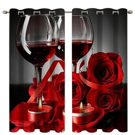 goodbath Blackout Curtains, Romantic Red Rose Wine Flowers Window Curtains Treatment Drapes for Living Room Bedroom Hotel,2 Panels, 52W x 63H