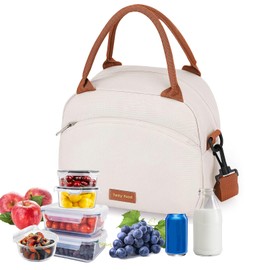 RUAKIVA Bolsa de Almuerzo,Fiambrera Aislada,Lonchera para Hombres y Mujeres,Dos Métodos de Transporte con Correa Ajustable para el Hombro,Adecuada para Picnic,Oficina,Camping,Beige