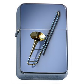 Perfection In Style Silver Flip Top Oil Lighter Vintage Musical Instruments Design 015
