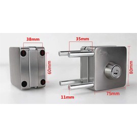 Ranbo 304 Stainless Steel Commercial Durable Metal Chrome Stainless Steel 10 mm -12 mm Glass Door Anti-Theft Security Lock， Double Swing Hinged Frameless Push Sliding Gate Lock with 3 Keys (Square)