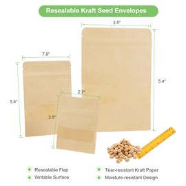 180 Pack Small Seed Envelopes Resealable with Clear Window – 2.8 x 3.5", Gardening Seeds Packet Storage Bags for Seeds Saving, DIY gifts, Jewelry, Snack, Tea Samples