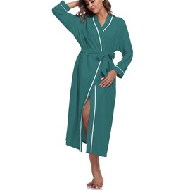 EA'S SECRET 100% Cotton Robes for Women Lightweight Long Kimono Bathrobe Soft Ladies Loungewear with Pockets(Green,XL)