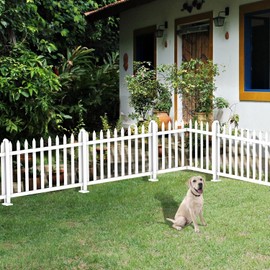ECOOPTS 1 Set 32.6" Hx84 W Vinyl Picket Fence Panels White Decorative Fence for Porch Yard Garden Patio Walkways Pool (20 Pickets, Straight)