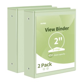 SUNEE 3 Ring Binder 2 Inch 2 Pack, Clear View Binder Three Ring PVC-Free (Fit 8.5x11 Inches) for School Binder or Office Binder Supplies, Sage Green Binder
