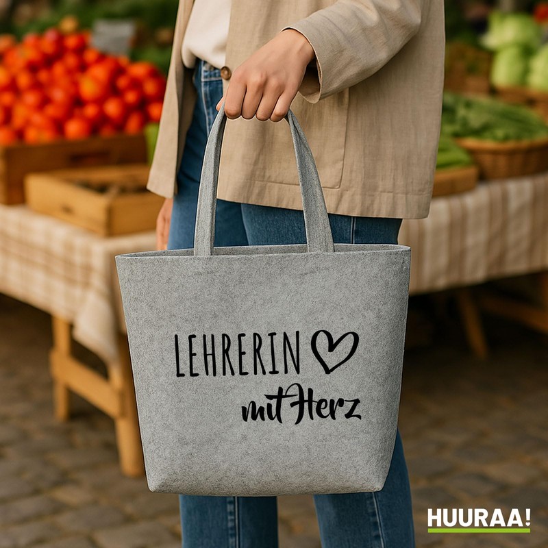 Huuraa Einkaufstasche Lehrerin mit Herz Geschenk 22 Liter Grey Melange