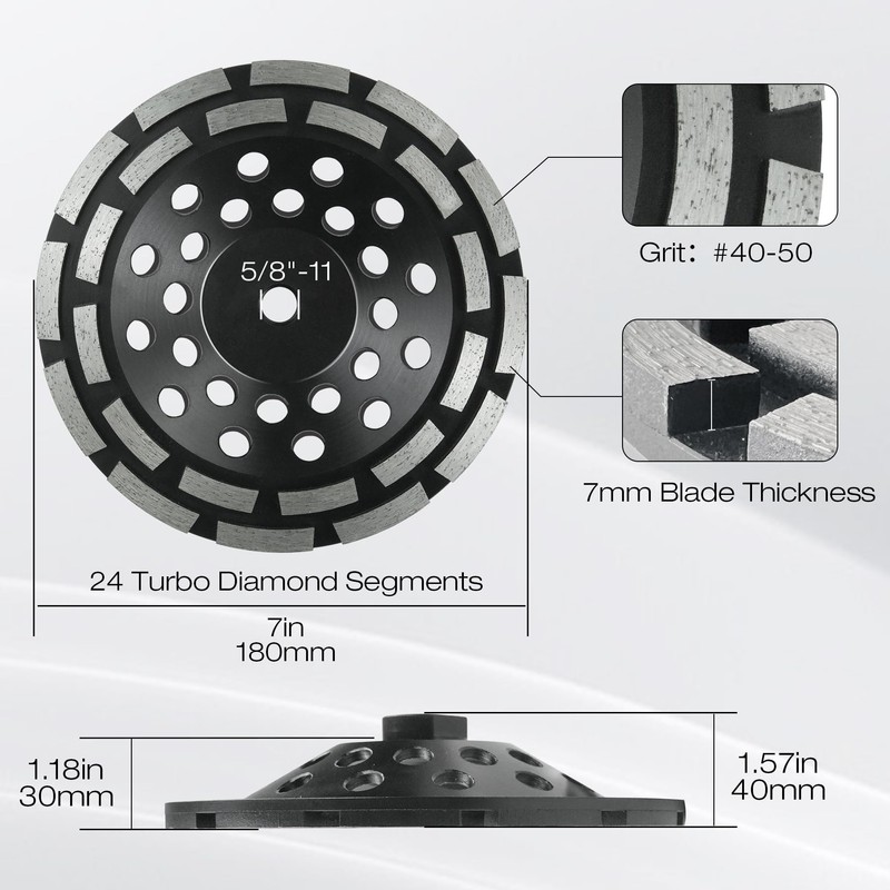 Konvixon 7 Inch Diamond Concrete Grinding Wheel, 28 Double Row