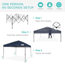 Best Choice Products 12x12ft 1-Person Setup Pop Up Canopy Tent Instant Portable Shelter w/ 1-Button Push, Case, 4 Weight Bags - Navy Blue