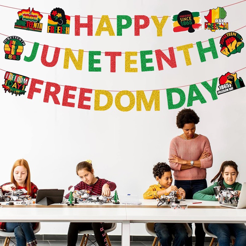 Pre-Strung Happy Juneteenth Freedom Banner Decorations for Party, Glitter Juneteenth