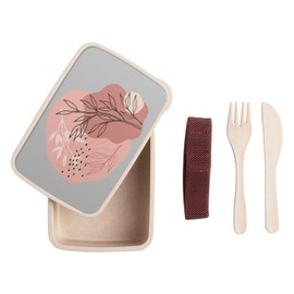 Lunch Box Lunchbox mit Besteck, Grau, einfache Blätter, minimalistisch, tropisch, exotisch, 700 ml