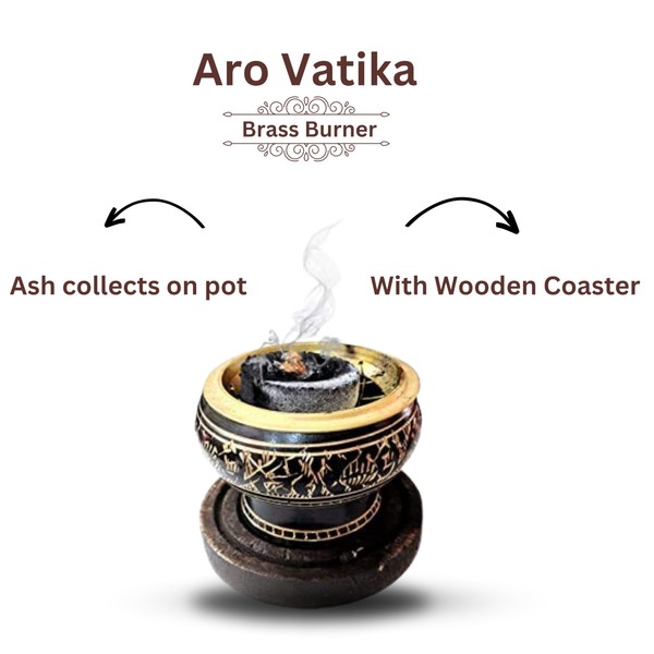 Aro Vatika Brass Burner Used for Burning Incense/Charcoal/Sambrani Dhoop/with Wooden Coaster to Hold The Burner (Black)