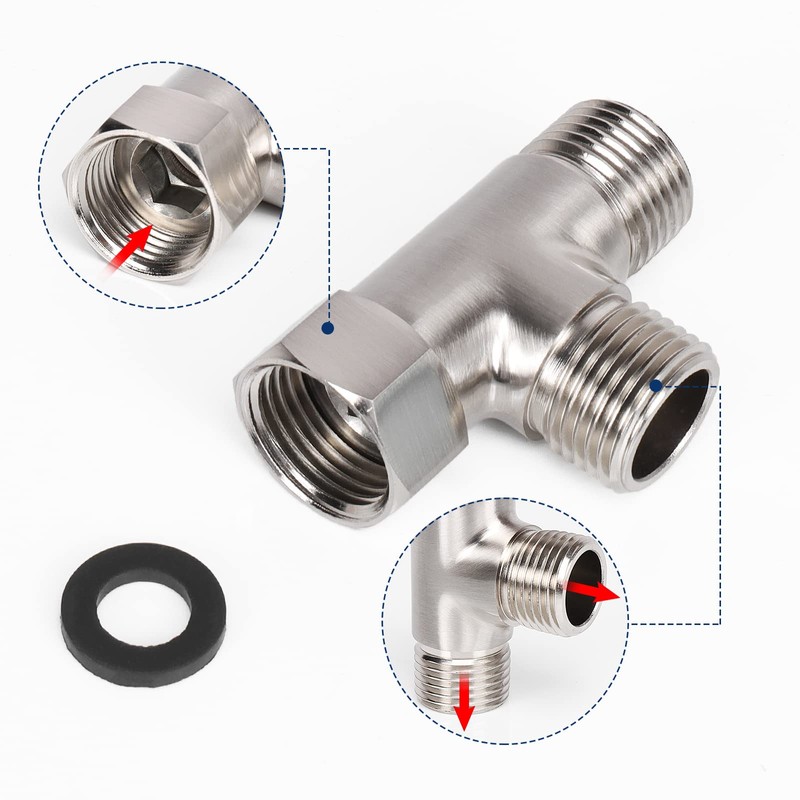 NearMoon Solid Brass G1/2" 3 Way Diverter Valve - Hose