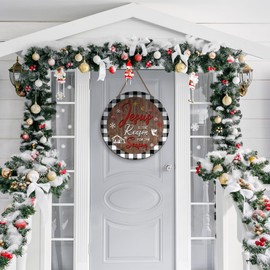 Wesiti Christmas Wooden Door Wreath Jesus Is the Reason for the Season Xmas Door Hanging Sign Jesus Is the Reason for the Season Xmas Door Hanging Sign Christmas Decorations for Front Door Wall