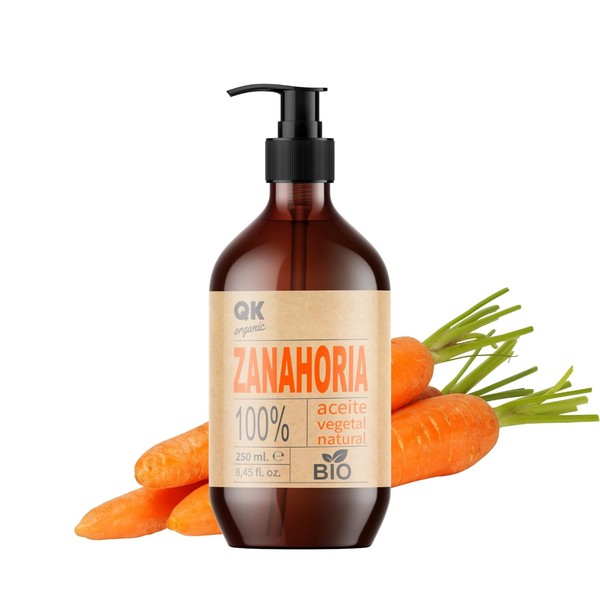 Qknatur - CARROT OIL 250ml - 100% Pure and Natural - Natural Sun Tan - Moisturizes and Rejuvenates Skin - Repairs Hair - Glass Bottle