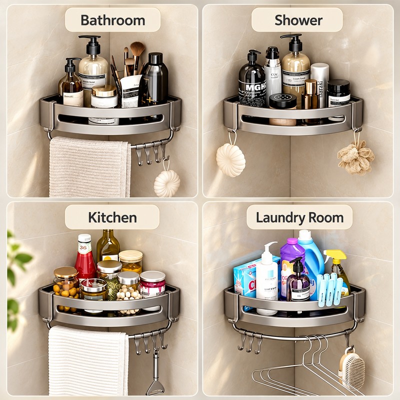 Aluminum Shower Caddy for Bathroom Storage – No-Drill Wall-Mounted Organizer