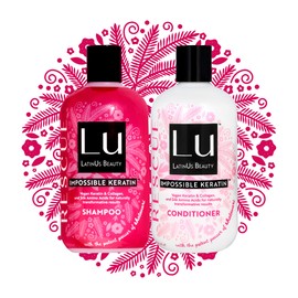 Lu LatinUs Beauty RESCUE Dúo Natural Reparador Shampoo + Acondicionador Anti-Frizz con Keratina Vegana y Shatavari para Cabello Débil, Seco y Dañado Q