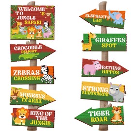 Hooqict 20 Pieces Safari Party Sign for Welcome to Jungle Safari Theme Party Decorations Directional Signs Classroom Wild Animal Birthday Party Decorations Zoo Party Supplies