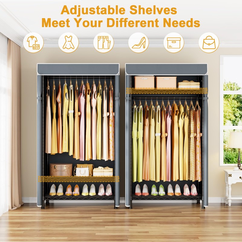 ULIFHOME H5C Clothes Rack with Cover, Portable Closet for Hanging
