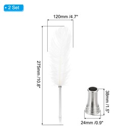 PATIKIL Feather Ballpoint Pen, 2 Pcs 0.5mm Fluffy Vintage Ink Quill Pen Refined Plated Rod Quill Pen with 2 Pcs Stand Holder for Calligraphy Writing Signature Guest Wedding Gift, White