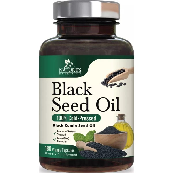 Nature's Nutrition Black Seed Oil 1000mg  Prensado En Frío 180 Cáps. Hecho Usa