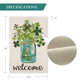 AVOIN Welcome Watercolor Lucky Clover St Patricks Day Garden Flag Vertical Double Sided, Shamrock Jar Yard Outdoor Decoration 12.5 x 18 Inch