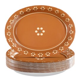 100Pcs Platos De Barro Mexicanos Oval Paper Plates 10" x 12" Large Disposable Heavy Duty Mexican Terracotta Clay Pottery Dessert Platters for Cielito Lindo Birthday Wedding Party Supplies Decorations