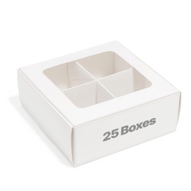 Modsy Baking Small Cookie Boxes - White | 4 Treats - Window and Dividers | 6 x 6 x 2.4 Inches | Pack of 25