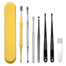 HOTX Ear Wax Removal Kit, Ear Cleansing, Cleaning Brush and Storage Box, One-Piece Ear Picker Design for Adults and Kids (Yellow 7Pcs)