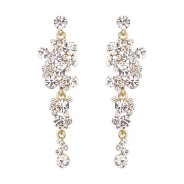 Flyonce Women's Rhinestone Crystal Wedding Bohemian Boho Floral Chandelier Long Drop Dangle Earrings Clear Gold-Tone
